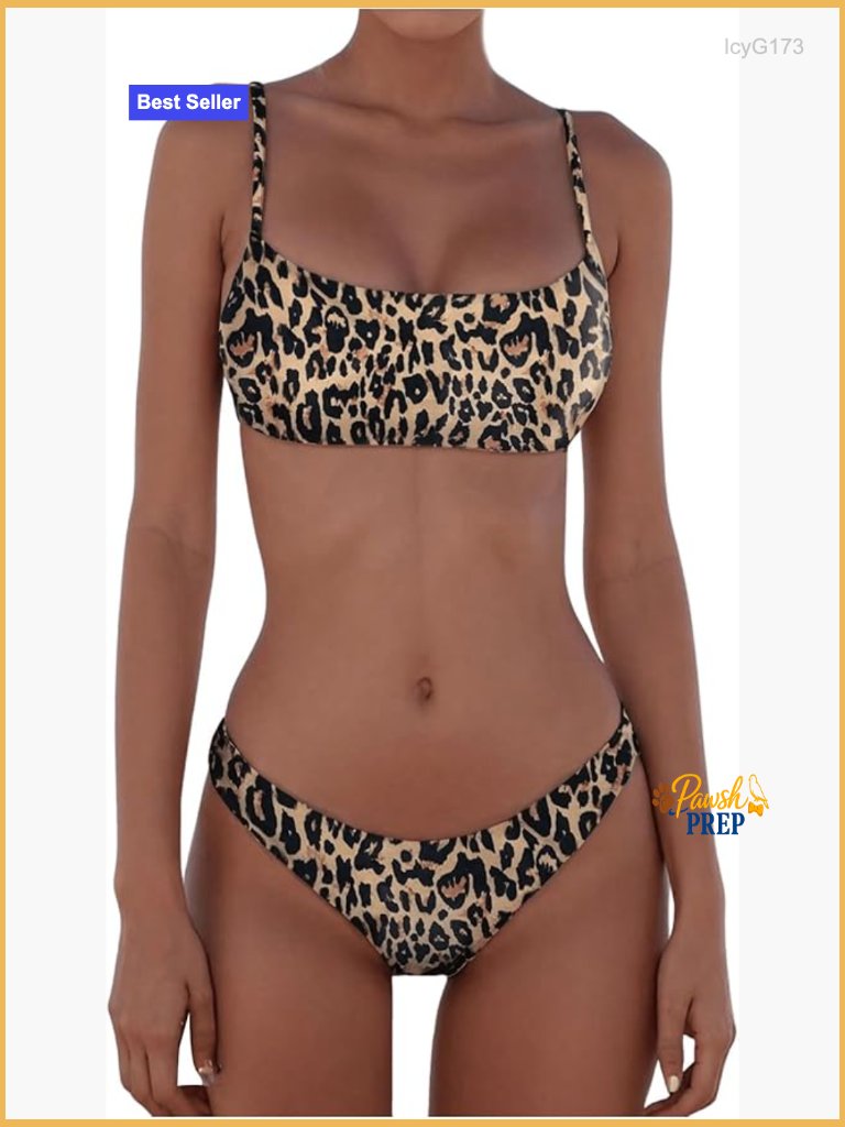 Leopard Print Backless Bikini Set High Stretch Swimwear
